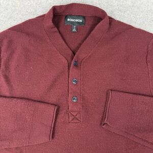 Bonobos Slim Fit 100% Extra Fine Merino Wool Henley Sweater Mens‎ XL Red EUC